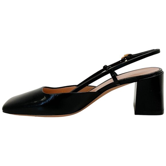 Gianvito Rossi Black Patent Leather Square Toe Slingback Pumps - Picture 3 of 10